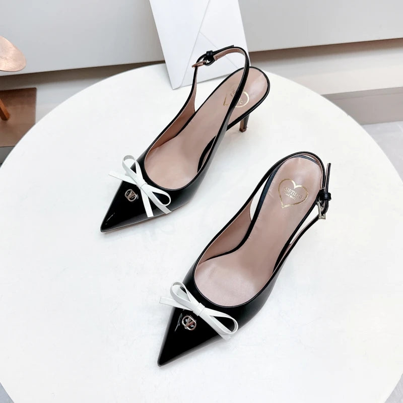 Heels sandals Gladiator summer luxury Brand 2025 bow Women High Heels Pointed toe designer Elegant Slingbacks Party Ladies Shoes