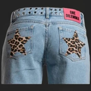 Y2k One Dilemma Pantaloni in denim Stampa leopardata Stella Jeans a gamba larga Streetwear Jeans larghi a vita alta Harajuku Abbigliamento donna gotico