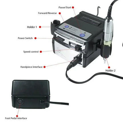 Nail Drill Pullyon UP200-G5 OEM Japan Micromotor G5 Handpiece 35000RPM Electric File Low Noise Low Vibration Acrylic Gel Polishing Machine Manicure Pedicure Sander Salon Equipment