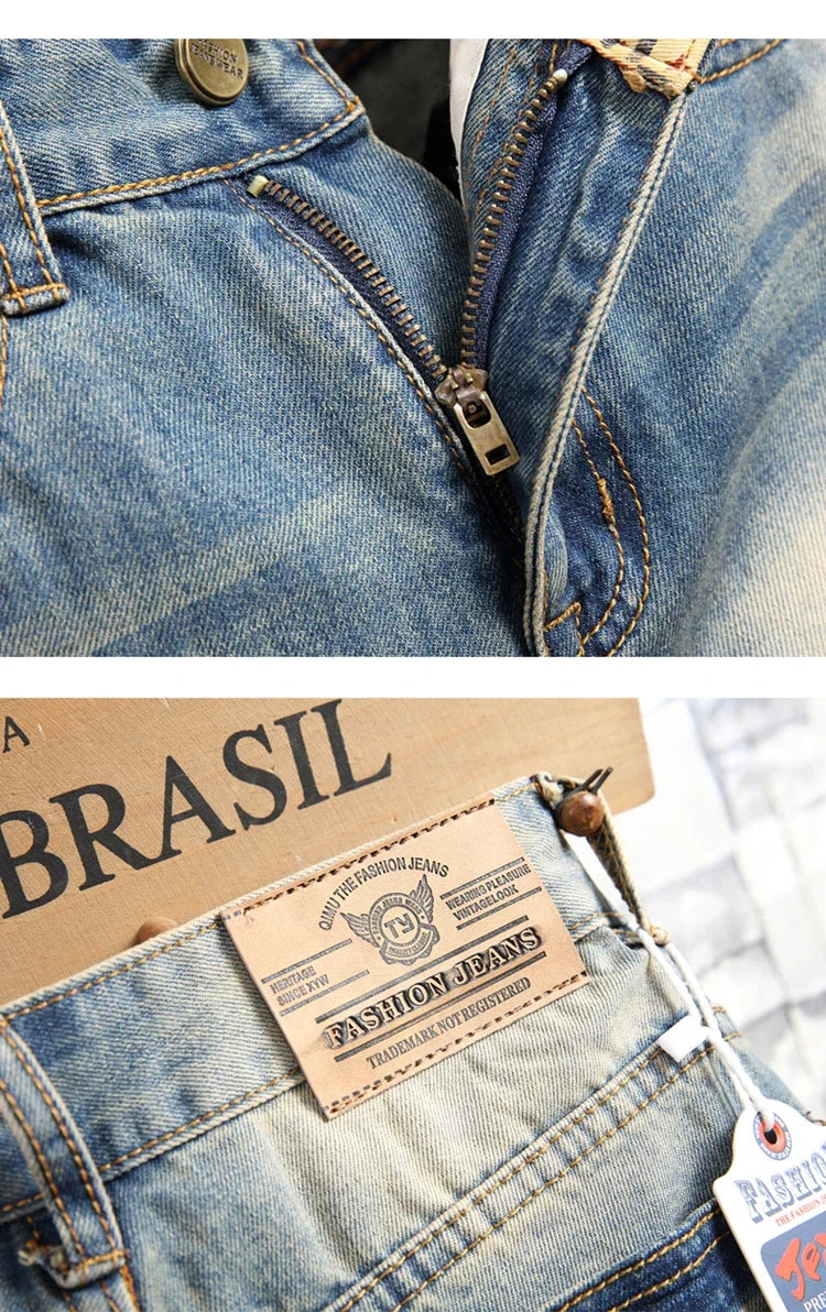 2024 New Retro Distressed Ripped Slim Jeans for Men Street Hip-hop Stretch Straight Fashion Motorcycle Denim Trousers Male PlatiNum