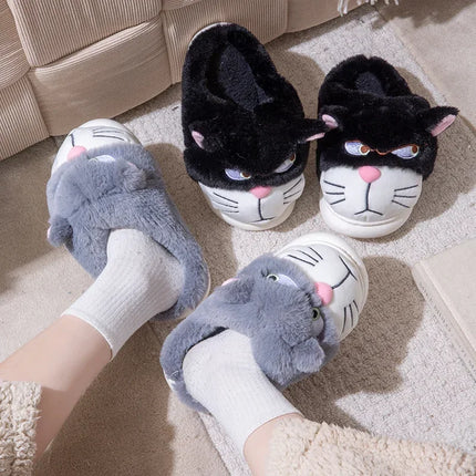 Fluffy Slippers Women Cute Cartoon Winter Plush Home Shoes Girls Casual Large Size Flats