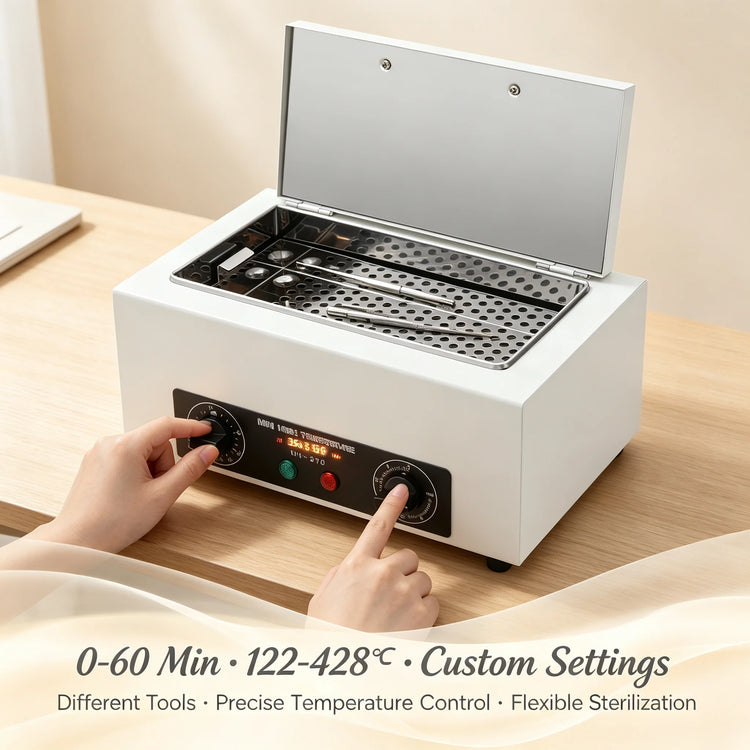 Metal Cleaning Machine High Temperature Sterilizer 300W 2L 122-428℉ Timer Dry Heat Stainless Steel for Nail Salon Clinic Lab Can Be Used In Clinics Hair Stores Nail Salons Beauty Salons Laboratories Etc