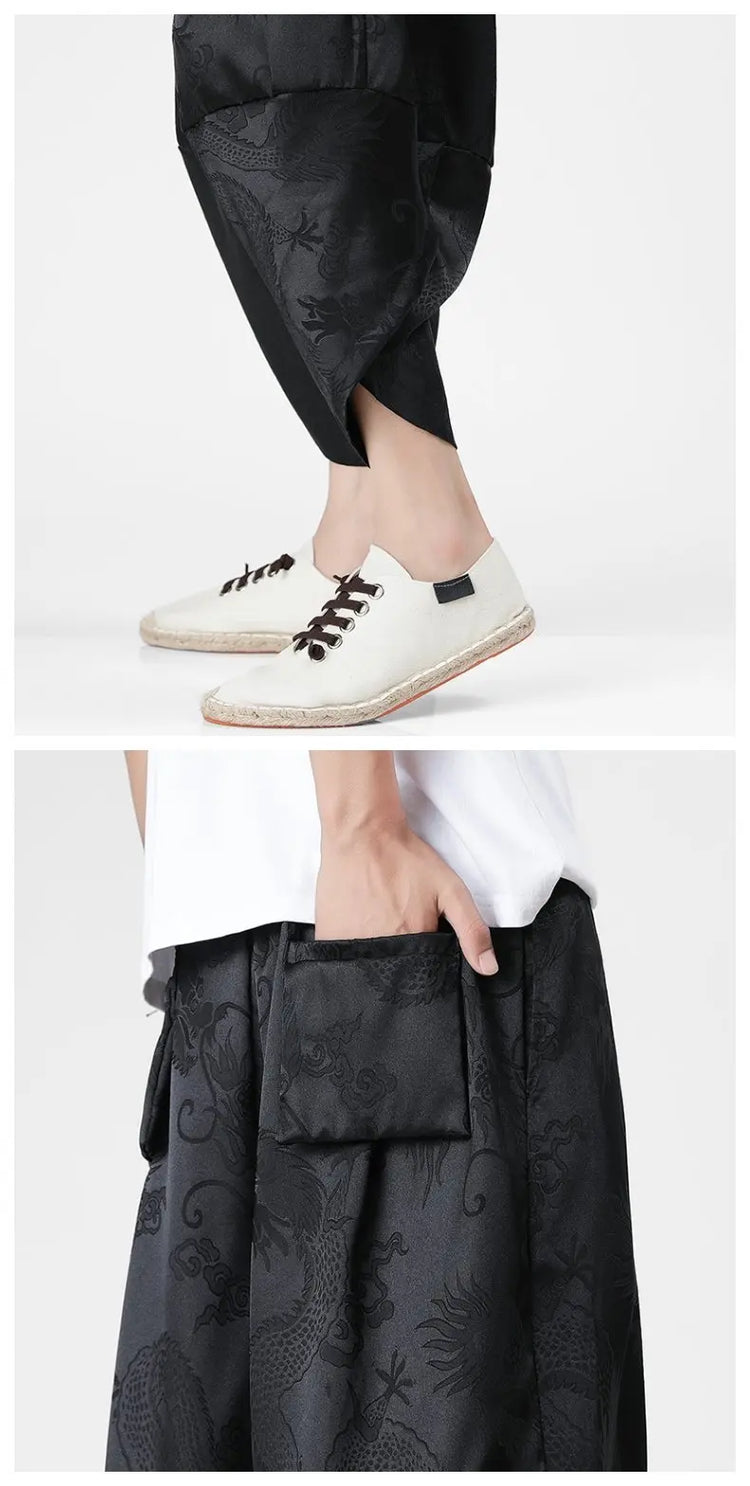 Pantaloncini in Seta Ghiaccio da Uomo, Stile Cinese, Estivi, Comodi, Pantaloni Harem Vintage Traspiranti, Tinta Unita, Lunghezza al Polpaccio