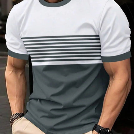 Oversized T-shirt Men's T-shirt Summer Fashion Casual Crew Neck Short Sleeve Top Striped Printed Men's T-shirt