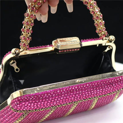 Popular In Nigeria Exquisite Evening Bags With Diamond Design Fashion Handle Clutch Rhinestone Embellished Long Chain Bag PlatiNum