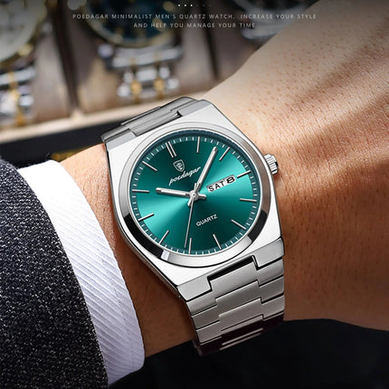 POEDAGAR Orologi da uomo di lusso Impermeabile luminoso Data Settimana Orologio da uomo in acciaio inossidabile Moda casual Orologio da polso da uomo al quarzo Reloj platinumshop