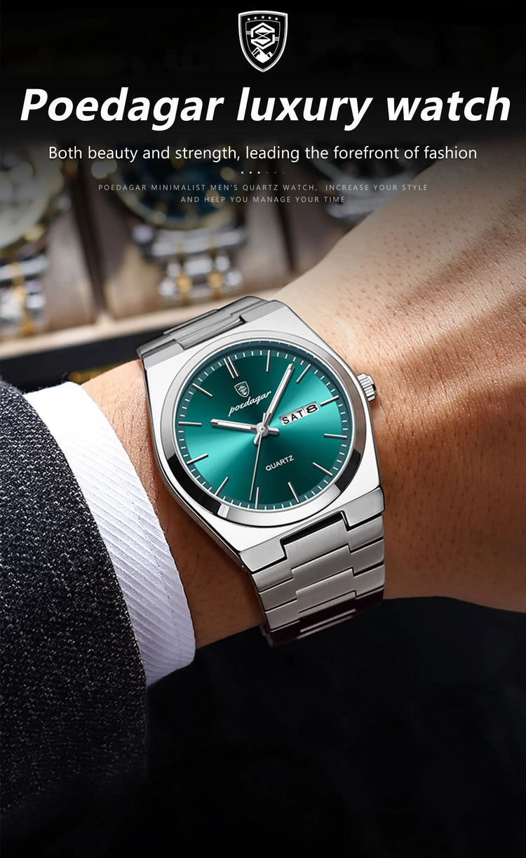 POEDAGAR Orologi da uomo di lusso Impermeabile luminoso Data Settimana Orologio da uomo in acciaio inossidabile Moda casual Orologio da polso da uomo al quarzo Reloj platinumshop
