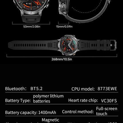Military Grade Sapphire Smart Watch HeartRate SO2 BT5.3 Call Custom dial Smartwatch for Men Breathable Band Sports watch 1400mAh