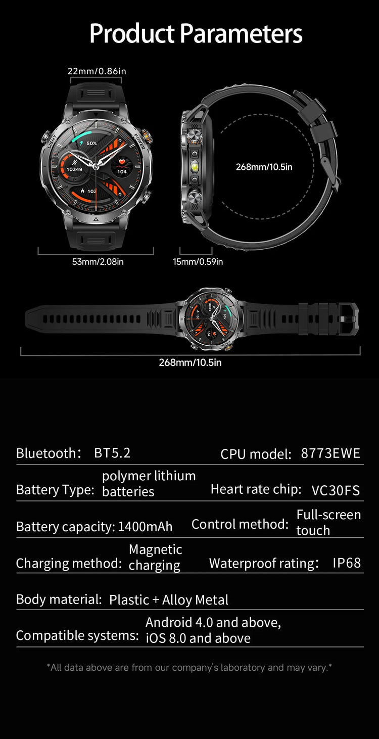 Military Grade Sapphire Smart Watch HeartRate SO2 BT5.3 Call Custom dial Smartwatch for Men Breathable Band Sports watch 1400mAh