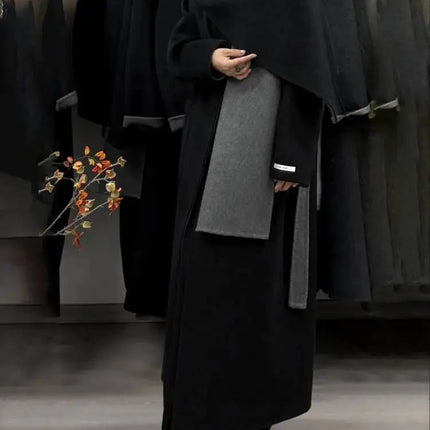 DFDG Woman's Cowl-neck Pure Color Versatile Patchwork Two-color Design 2025 Spring New Style Loose High-quality Long Coat