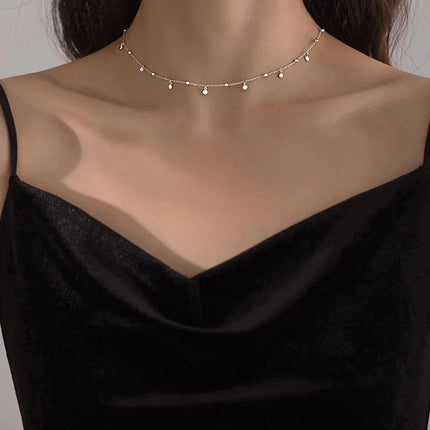 925 Sterling Silver Neck Chain Tassels Round Necklaces Women Jewelry Exquisite Elegant Aesthetic Charms Accessories Argent 925 PlatiNum
