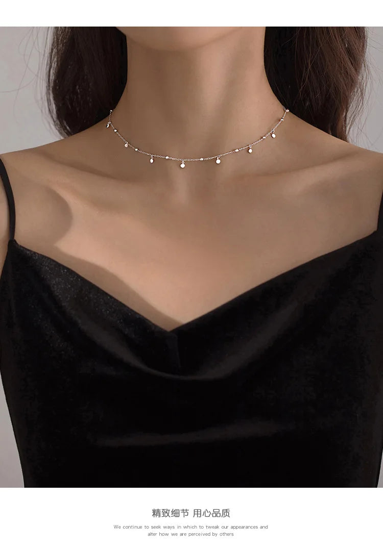 925 Sterling Silver Neck Chain Tassels Round Necklaces Women Jewelry Exquisite Elegant Aesthetic Charms Accessories Argent 925 PlatiNum