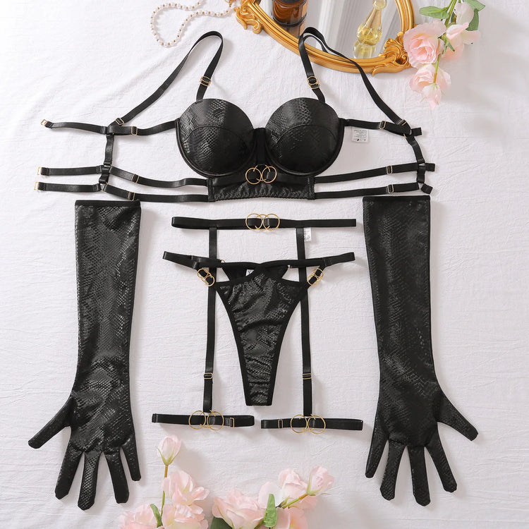 Women Lingerie Set Sexy Erotic Hollow Out Bra Luxury 4 Piece Set Exotic Fashion Sheer Bralette Panty Garter Passionate