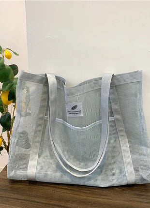 Borsa tote da donna in rete trasparente, borsa a tracolla portatile alla moda multifunzionale per lo shopping, viaggi, spiaggia estiva