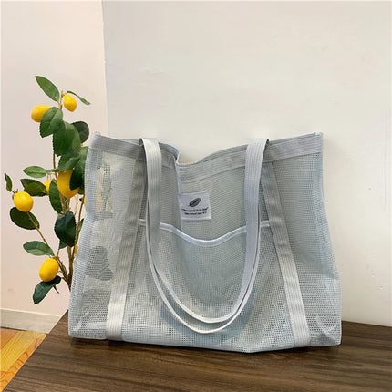 Borsa tote da donna in rete trasparente, borsa a tracolla portatile alla moda multifunzionale per lo shopping, viaggi, spiaggia estiva