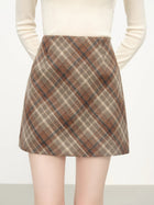 FSLE Autumn Party Skirt High Waist Retro Plaid Knit WoolShort Skirt For Women 2025 Fall Winter New Arrival Y2K Mini A-line Skirt PlatiNum
