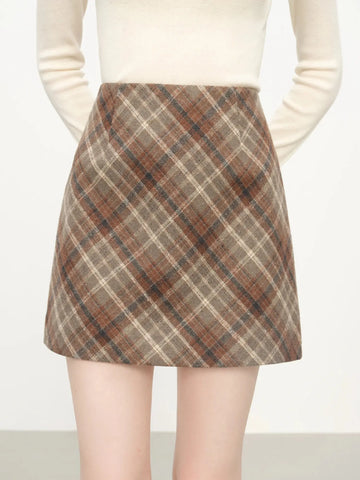 FSLE Autumn Party Skirt High Waist Retro Plaid Knit WoolShort Skirt For Women 2025 Fall Winter New Arrival Y2K Mini A-line Skirt PlatiNum