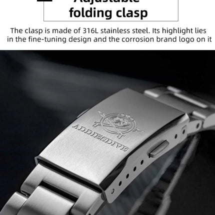ADDIESDIVE 2025 NEW Watch For Men 316L Stainless Steel 10Bar Diving Luminous AD2096 Luxury Gift Quartz Wristwatch Reloj Hombre