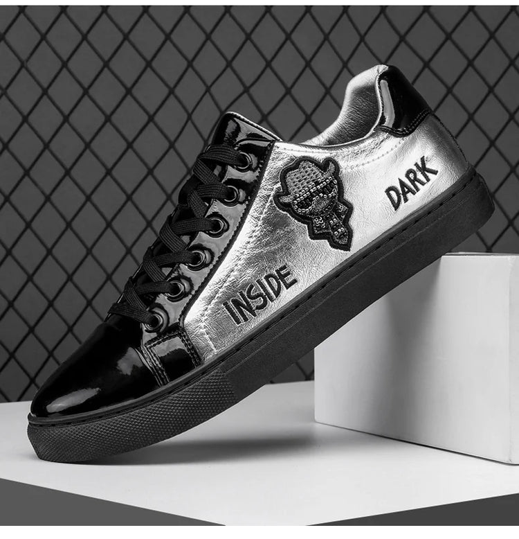 Men Casual Shoes Patent Leather Flats Skate Men Cool Driving Shoes Male Walking Shoes Sneakers Dress Trend the Latest Leisure
