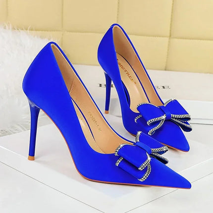 BIGTREE New Fashion Women Dress Shoes 10cm tacchi alti Shallow Toe Crystal Butterfly Knots Lady Red Silk Shoes taglia 34-40