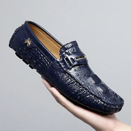 Scarpe Slip-On da Uomo in Pelle di Coccodrillo di Lusso, Scarpe Casual Primaverili ed Estive per la Guida, Stile Coppia, Taglio Basso, Suola in Gomma Traspirante
