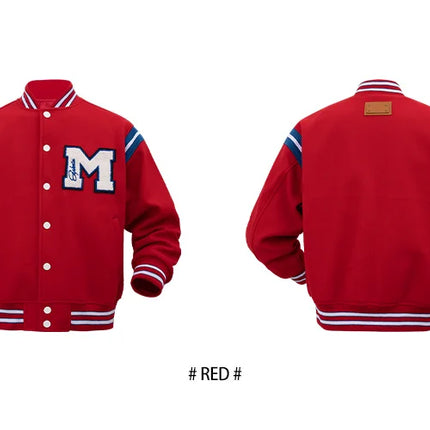 Men's Casual Letterman Jacket Varsity Baseball Coat Vintage Racing Style Streetwear Outerwear with Fine M Letter Embroidery