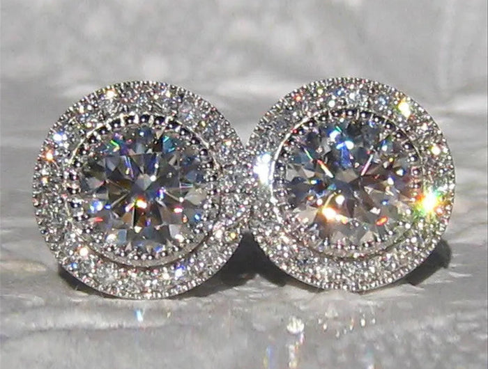 925 Sterling Silver Small Round Stud Earrings Women with Shiny Cubic Zirconia Simple Versatile Accessories Fashion Jewelry PlatiNum