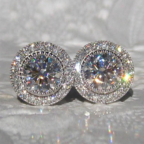 925 Sterling Silver Small Round Stud Earrings Women with Shiny Cubic Zirconia Simple Versatile Accessories Fashion Jewelry PlatiNum