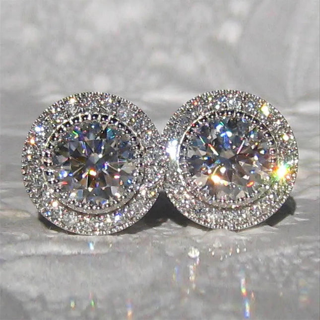 925 Sterling Silver Small Round Stud Earrings Women with Shiny Cubic Zirconia Simple Versatile Accessories Fashion Jewelry PlatiNum