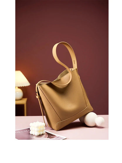 100% Genuine Leather Women Shoulder Bag Large Capacity Cowhide Bucket Bags Fashion Casual Female Crossobdy Bag 2391