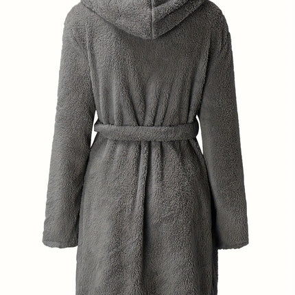1 pezzo di vestaglia da donna con cappuccio in tinta unita con cintura, pigiama in pile accogliente e caldo per la casa in autunno e inverno.