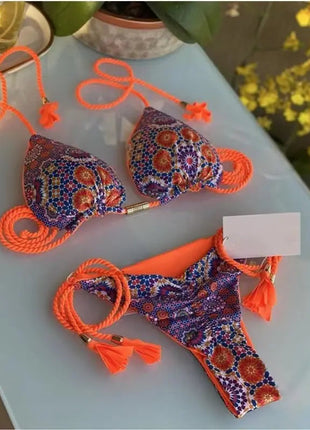 Nuovo Costume da Bagno Sexy da Donna, Set Bikini all'Uncinetto a 2 Pezzi, Triangolare Brasiliano, Push-Up, per Spiaggia Estiva PlatiNum