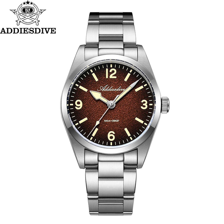 ADDIESDIVE NEW Luxury Quartz Men's 36mm Watch AD2544 Sapphire Crystal 100M Waterproof C3 Retro Luminous Leather Strap Wristwatch
