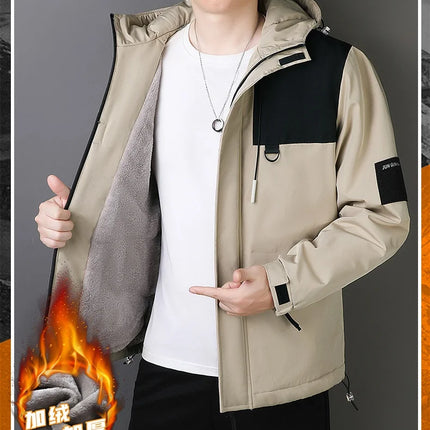 Plus Size Male Waterproof Windproof Hooded Jacket Autumn Winter New Fashion Men Casual Loose Fleece Thick Warm High Quality Coat