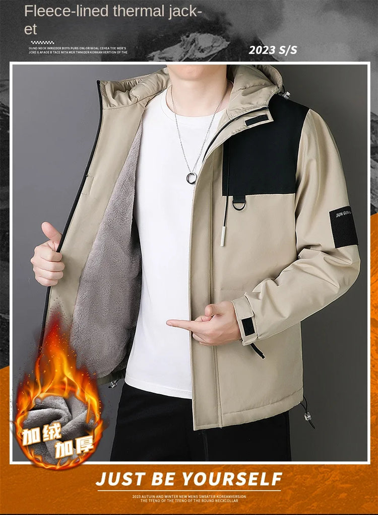 Plus Size Male Waterproof Windproof Hooded Jacket Autumn Winter New Fashion Men Casual Loose Fleece Thick Warm High Quality Coat