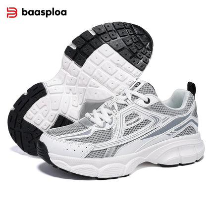 Baasploa Women Running Shoes Lightweight Breathable Sport Shoes Female Comfort White Casual Sneakers Height Increase Cushioning PlatiNum