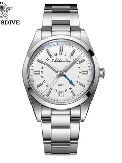 ADDIESDIVE 36mm Men's Analog Watch GMT 515-24H Watch BGW9 Luminous 100m Waterproof Stainless Steel Men's Quartz Watches AD2065