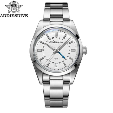ADDIESDIVE 36mm Men's Analog Watch GMT 515-24H Watch BGW9 Luminous 100m Waterproof Stainless Steel Men's Quartz Watches AD2065