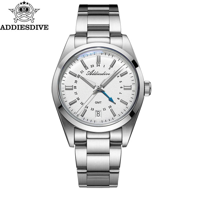 ADDIESDIVE 36mm Men's Analog Watch GMT 515-24H Watch BGW9 Luminous 100m Waterproof Stainless Steel Men's Quartz Watches AD2065
