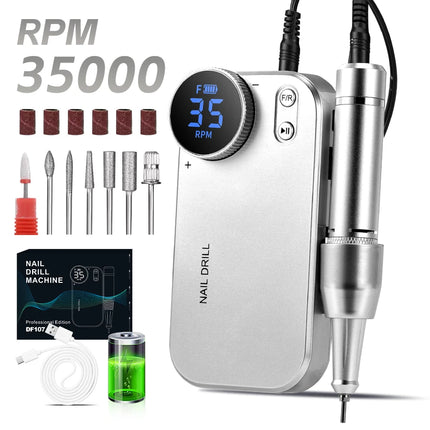 Professional Wireless Charging Electric Nail Drill Machine, 4500mAh Battery, Long Lasting Runtime, Remove Gel Nails, Nail Shaping & Polishing, Manicure Pedicure Kit for Home & Salon Use