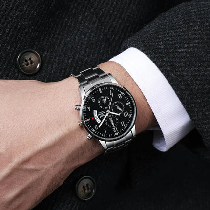 Orologio da uomo di lusso da 1 pezzo, calendario aziendale alla moda, orologio da cintura in acciaio da uomo, regalo di Natale per San Valentino platinumshop