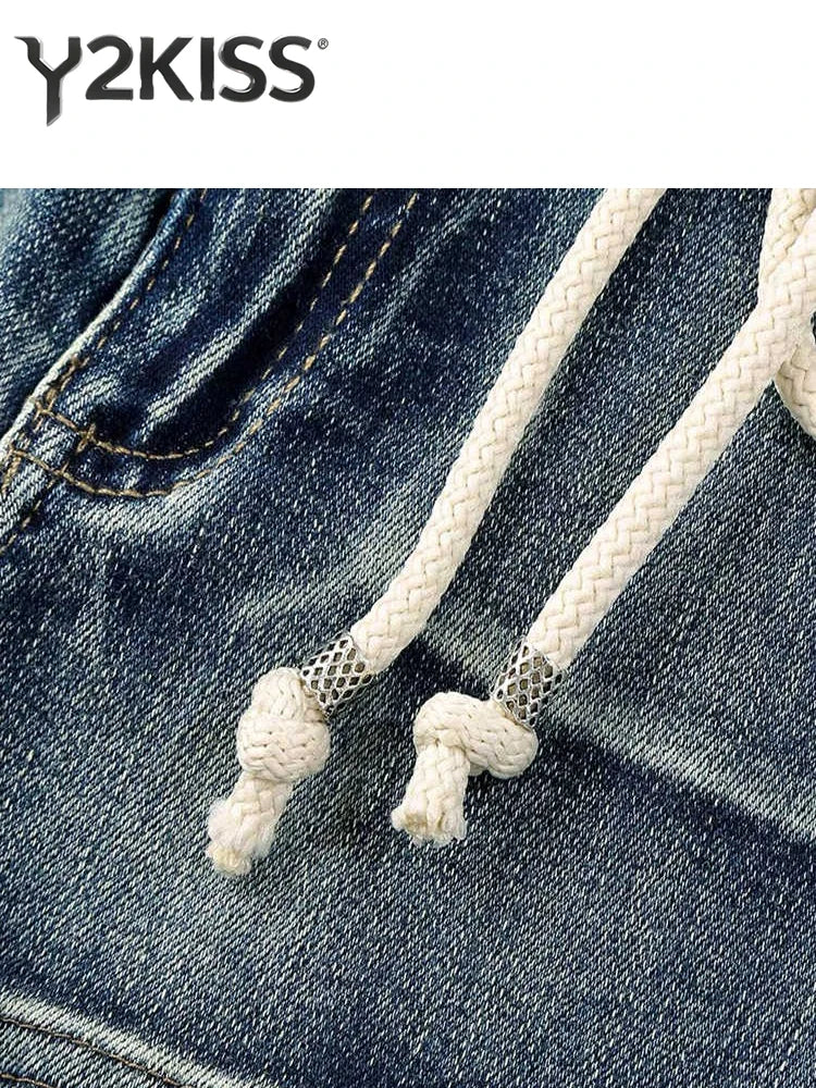 Summer Women Kpop Jean Shorts Abi Y2K 2000s Lace Up Denim Hot Pants Grunge Gyaru Japanese American Retro Cyber Punk Harajuku New PlatiNum