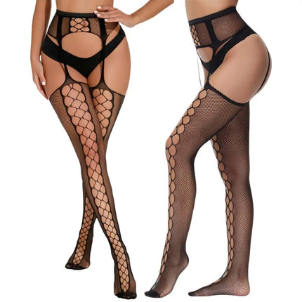 NEWJOINFUN Plus Open Crotch Pantyhose Large Fishnet Stockings Black Thigh High Stockings Garter Tights for Women Oversized XXXXL