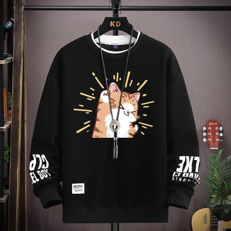 Cartoon Cute Cat Funny Print Graphic T-shirt Women Oversized Loose Design Lovers Casual Long Sleeve T-shirt S-5XL Men Clothing