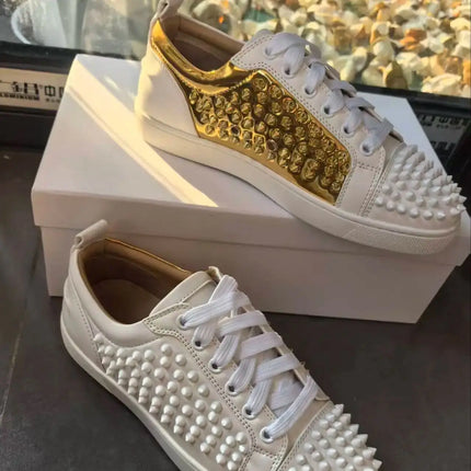 Casual Rivet Shoes Designer Women Genuine Leather Sport Walking White Shoes Round Toe Comfort Flats Ladies Daliy Outdoor Shoes