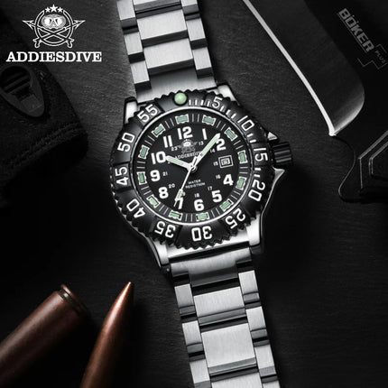 ADDIESDIVE 44mm Men's  Wrist Watch 50m Water Resistant Large Luminous Dial Date Display Stainless Steel Men's Quartz Watch