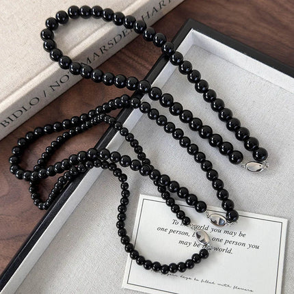 Collana con perline in vetro nero da 6, 8, 10 mm Minar Simple per donna, girocollo con chiusura a T placcata argento, pendenti PlatiNum