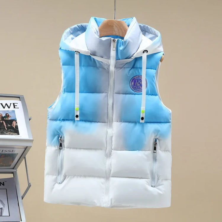 #3622 Tie Dye Hooded Sleeveless Jacket Women Zipper Sim Fit Warm Vest Waistcoat Female Outerwear Veste Unisex Autumn Winter 2024
