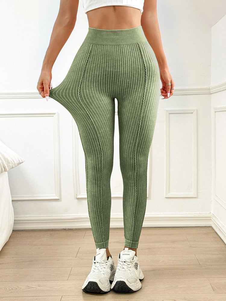 Womens Sand Washed Ribbed Leggings High Waisted Yoga Leggings V Shaped Waistband Peach Booty Lifting Fitness Pants for Workout PlatiNum