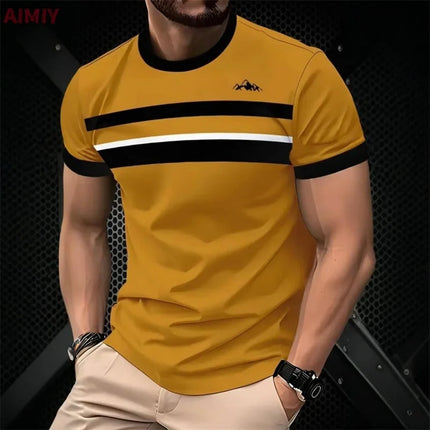 T-shirt imprimé à rayures pour hommes T-shirt d'été décontracté d'extérieur à col rond et à manches courtes Nouveauté dans la mode masculine